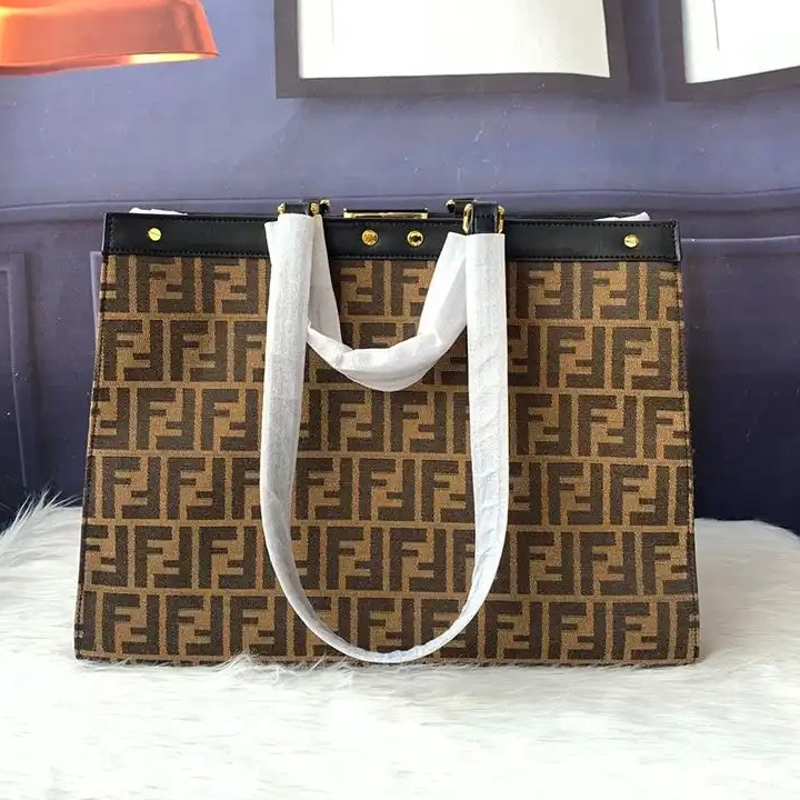Affordable In Motif Black Medium Coffee Fabric X-Tote Peekaboo Fendi FF 0417